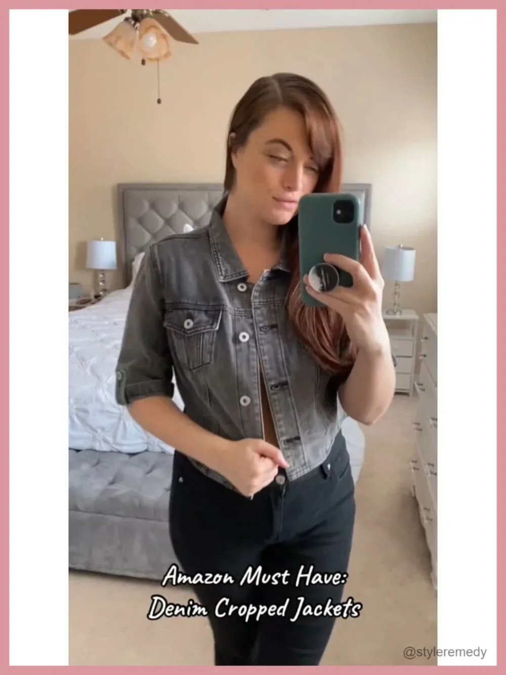 Cropped Denim Jacket Short Sleeve Women's Summer Stretch Cotton Blend